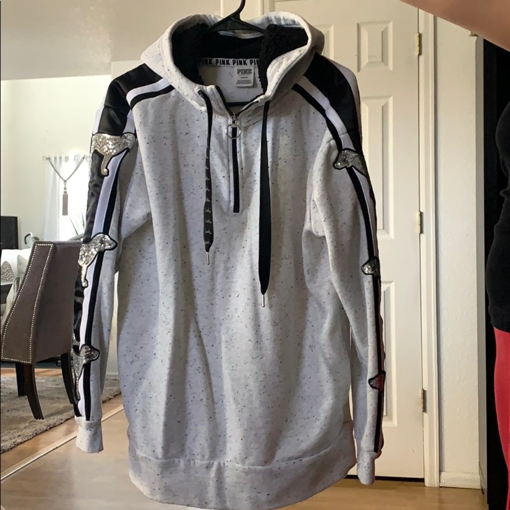 Pink VS bling quarter zip Sherpa lined hoodie
